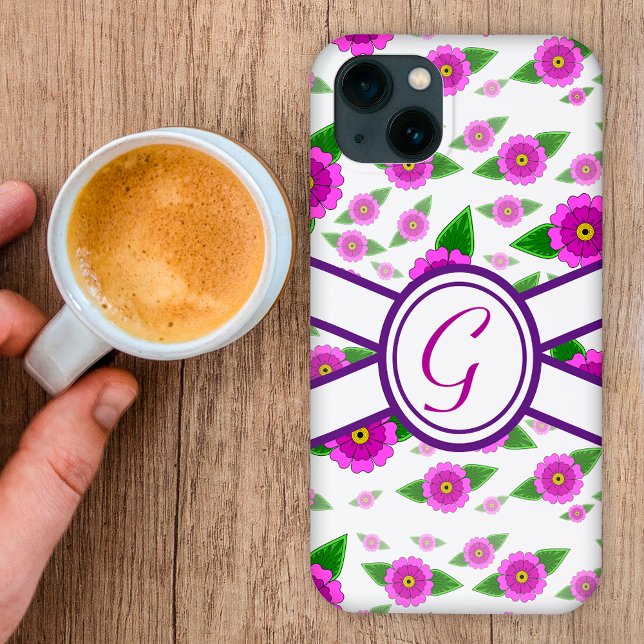 Lila, geblümtes individuelles Monogramm Case-Mate iPhone Hülle (Von Creator hochgeladen)
