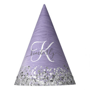 Lila gebürsteter Metall-Silber-Glitter-Monogramm-N Partyhütchen