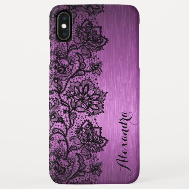 Lila gebürstetes Aluminium und schwarze Blütenlatt Case-Mate iPhone Hülle (Rückseite)