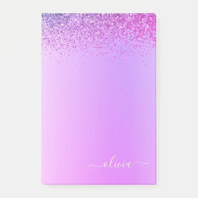 Lila gebürstetes Monogramm Name Luxus Post-it Klebezettel (Vorderseite)