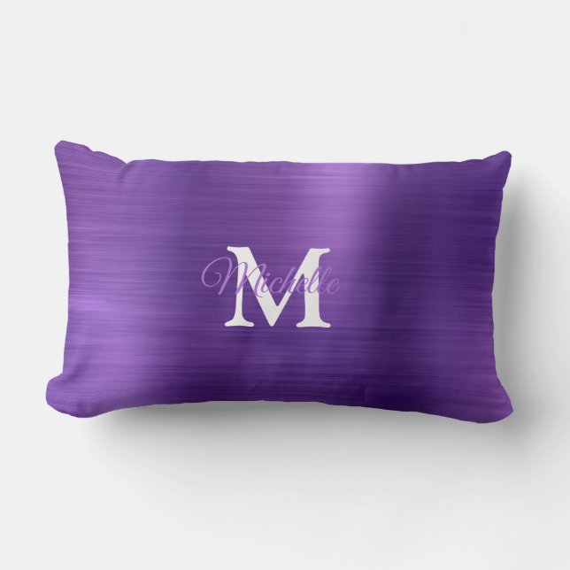 Lila gebürstetes Personalisiertes Monogramm Lendenkissen (Vorderseite)