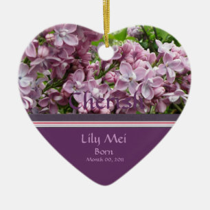Lila Geburts-Mitteilungs-Verzierung Keramikornament