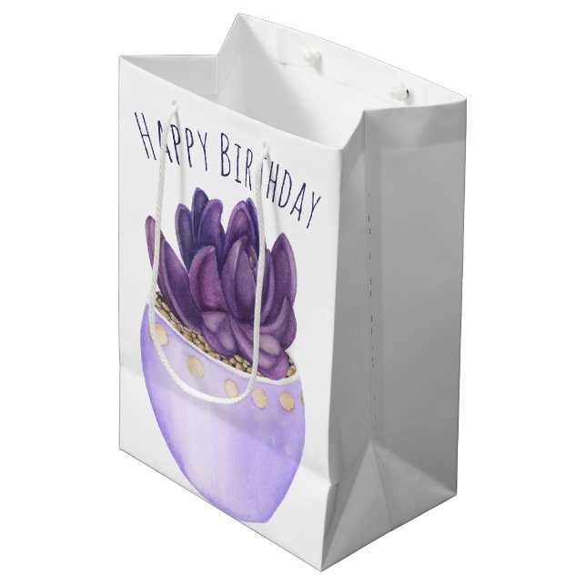 Lila Geburtstag Mittlere Geschenktüte (Vorderseite Schrägansicht)