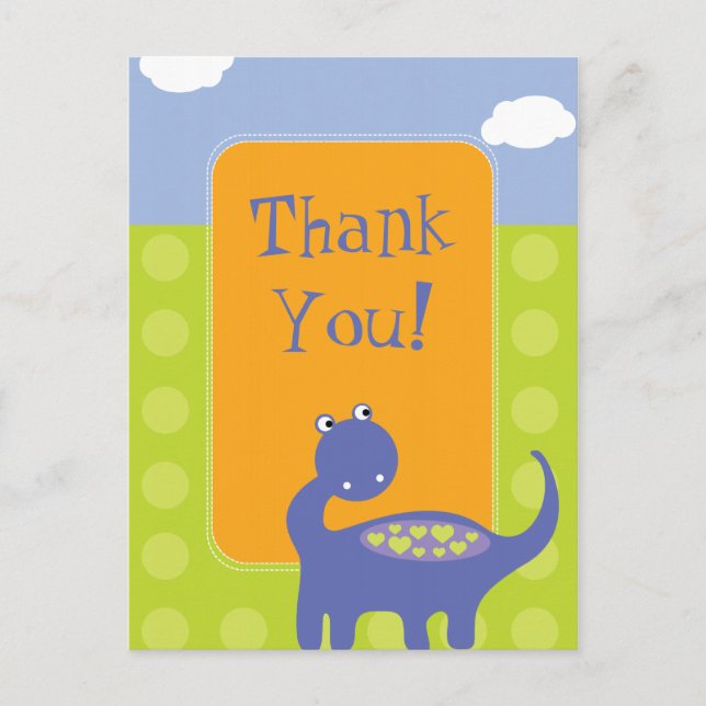 Lila Geburtstag von Dinosaur mit Punkten Danke Postkarte (Vorderseite)