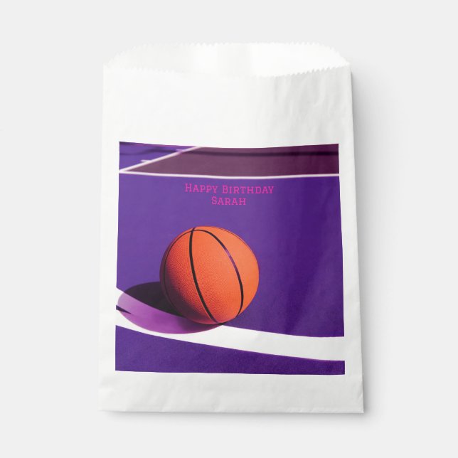 Lila Geburtstagsparty Court Sportbasketball Geschenktütchen (Vorderseite)