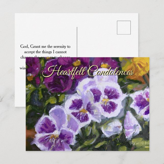 Lila Gedenkkarte mit grüngelbem Gelb Postkarte (Vorne/Hinten)