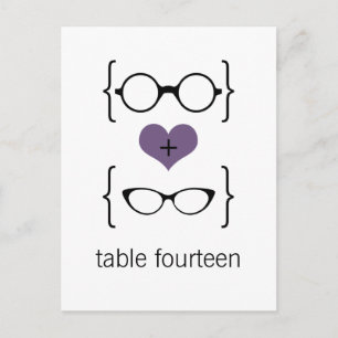 Lila Geeky Glasses Tischnummer Postkarte