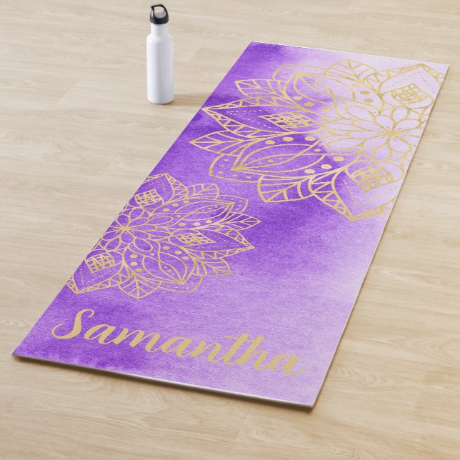 Lila Gefärbte Krawatte mit Gold Mandalase Individu Yogamatte (Beispiel)