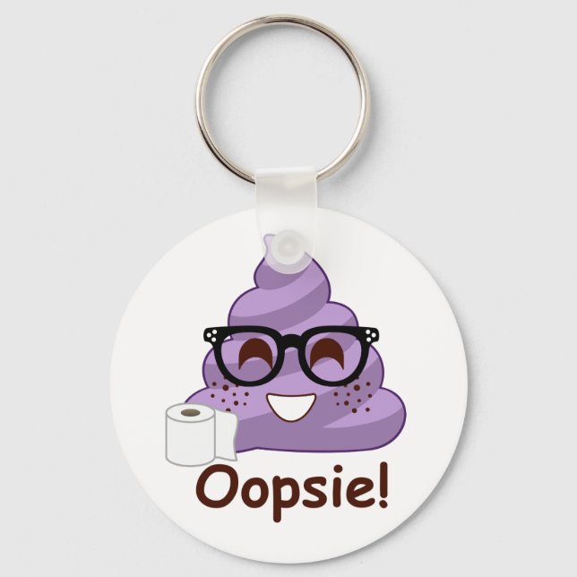 Lila Gekackt Emoji Oops Schlüsselanhänger (Vorderseite)