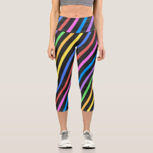 Lila-Gelb-Blau-schwarze Trippelstreifen Capri Leggings