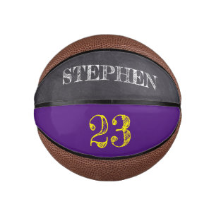Lila-Gelb-Gold-Personalisiert-Zahlenätzung Mini Basketball