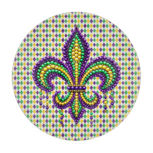 Lila gelb grün Mardi Gras fleur de lis Schneidebrett