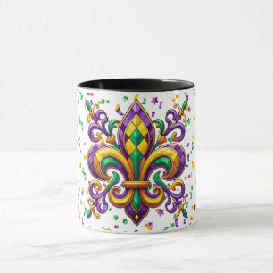 Lila gelb grün Mardi Gras fleur de lis Tasse