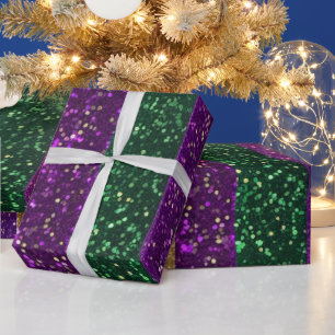 Lila Gelb Grün Mardi Gras Glitter-Muster Geschenkpapier