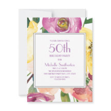 Lila-Gelb-Rosa-Aquarell-Blütenfarbe 50. Geburtstag