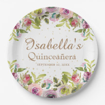 Lila-Gelb-Rosa-Blütengold-Glitzer Quinceañera