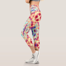 Lila-Gelb-Türkisrot-Geometrisches marokkanisches L Capri Leggings