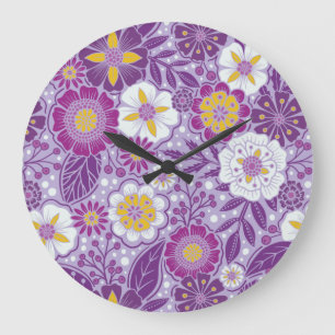 Lila, Gelb und Magenta Große Wanduhr