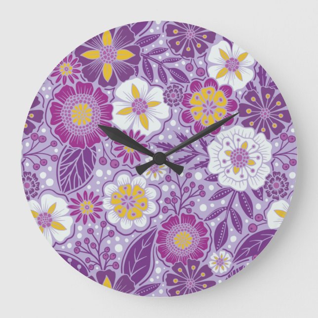 Lila, Gelb und Magenta Große Wanduhr (Vorderseite)