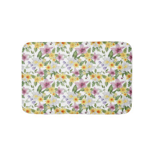 Lila Gelb Weiß Grün Blumig Boho Chic Badematte