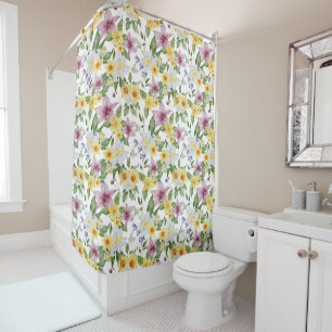 Lila Gelb Weiß Grün Blumig Boho Chic Duschvorhang