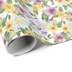Lila Gelb Weiß Grün Florale Blätter  Geschenkpapier