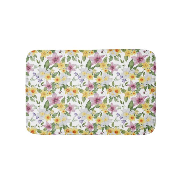 Lila-gelb-weiß-grün-floraler Boho Chic Badematte (Vorderseite)