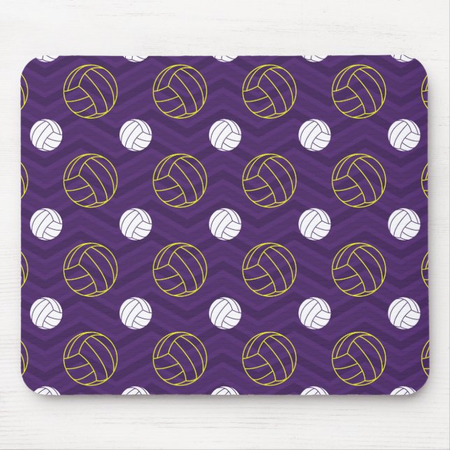 Lila, gelb, weiß, Volleyball Zickzack Mousepad (Vorne)