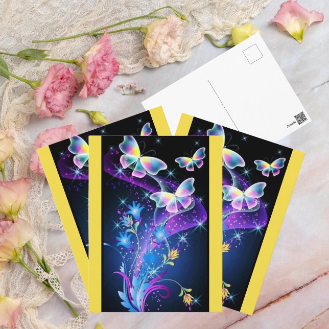 Lila-Gelbblauer Schmetterling Postkarte (Von Creator hochgeladen)
