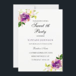 Lila Gelbblütensüß 16 Party Einladungen<br><div class="desc">Elegante lila Handgemälde Aquarell florales botanisches Design. Matching Sammlung in Niche und Nest Store. Wir haben Kunstwerke von: www.CreateTheCut.com</div>
