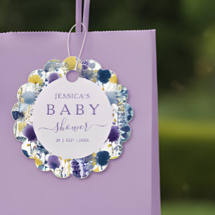 Lila Gelbe Aquarell-Wildblumen-Baby-Party Geschenkanhänger