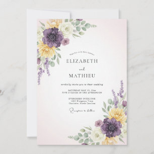 Lila Gelbe Ätherische Blütenhochzeit Einladung