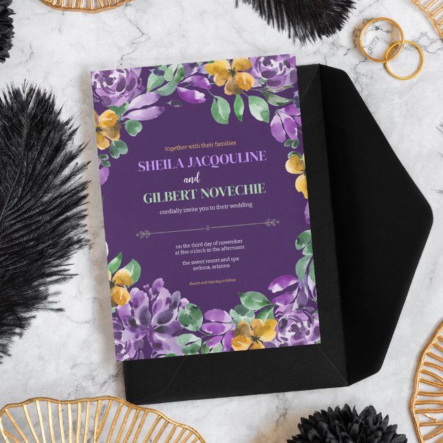 Lila Gelbe Blumen Hochzeitstil Einladung (Von Creator hochgeladen)