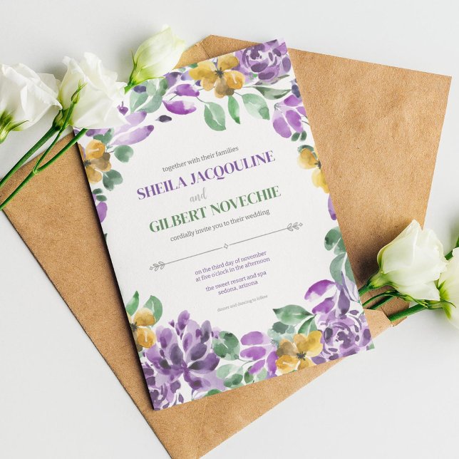 Lila Gelbe Blumen Hochzeitstil Einladung (Von Creator hochgeladen)