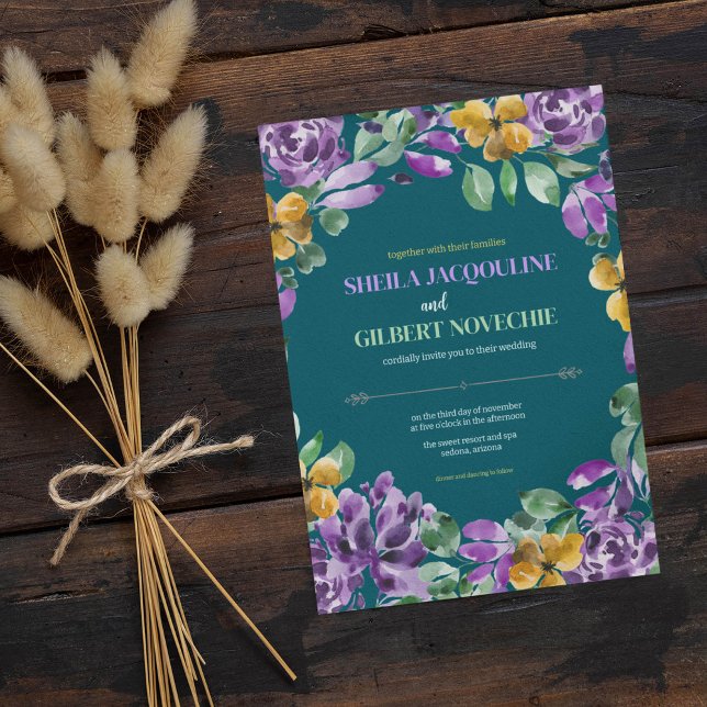 Lila Gelbe Blumen Hochzeitstil Einladung (Von Creator hochgeladen)