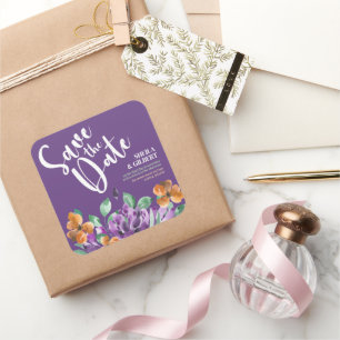 Lila Gelbe Blumen Save the Date Quadratischer Aufkleber