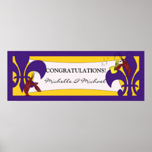 Lila Gelbe Fleur de Lis Langusten-Party-Banner Poster