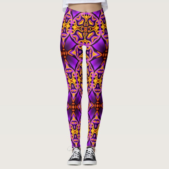 Lila Gelbe Gemusterte Leggings (Vorderseite)