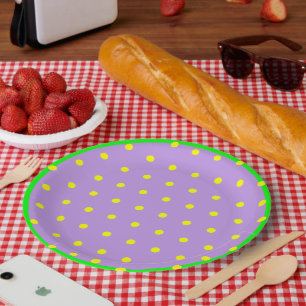 Lila-Gelbe geometrische Polka-Punkte Pappteller
