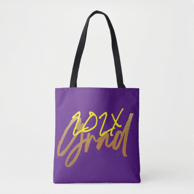 Lila Gelbe Goldfolie Grad Jahr Chic Tasche (Vorderseite)