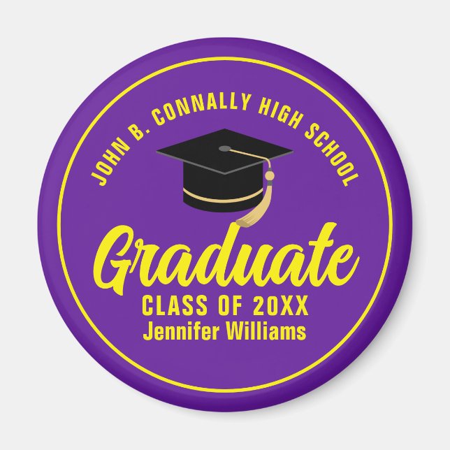 Lila-Gelbe Graduate Custom Graduate Party Magnet (Vorne)