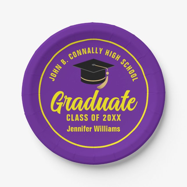 Lila-Gelbe Graduate Custom Graduate Party Pappteller (Vorderseite)