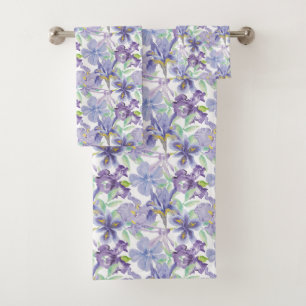 Lila Gelbe Iris Blume Badhandtuch Set