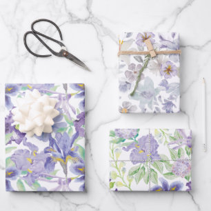 Lila-gelbe Iris-Blumen-Aquarell  Geschenkpapier Set
