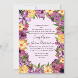 Lila-Gelbe Jewel Tone Blütenzahn Hochzeit Einladung