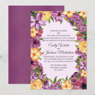Lila Gelbe Juwel Ton Blumen Hochzeit Irideszent Einladung