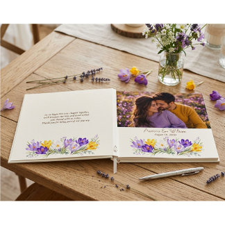 Lila Gelbe Krokus Florale Foto Folie Hochzeit Gästebuch
