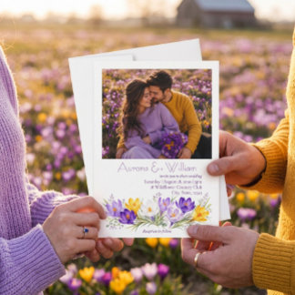 Lila Gelbe Krokus Florale Foto Hochzeit Einladung