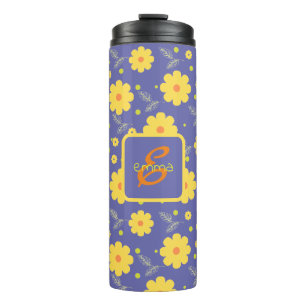 Lila-gelbe Monogramm Girly Elegante Floral Moderne Thermosbecher