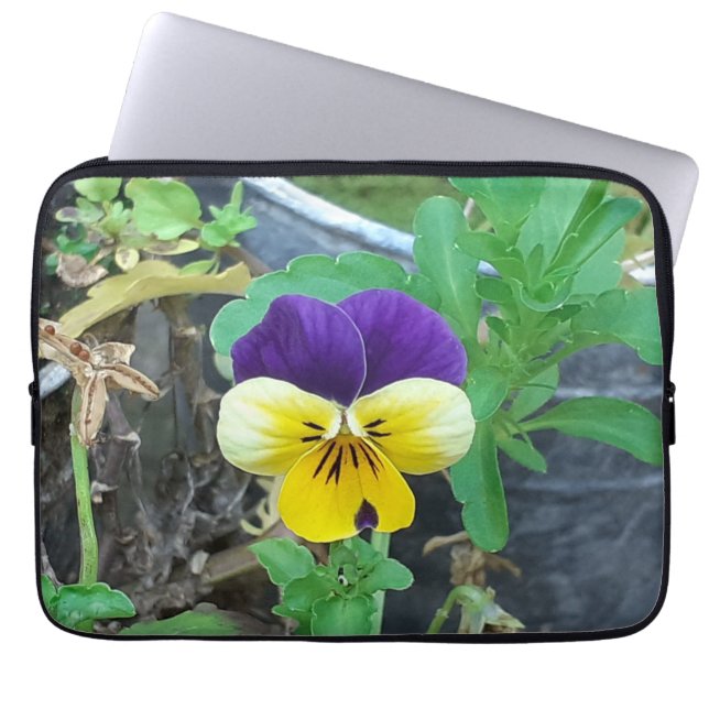 Lila- & gelbe Pansy Electronics-Tasche Laptopschutzhülle (Vorderseite)